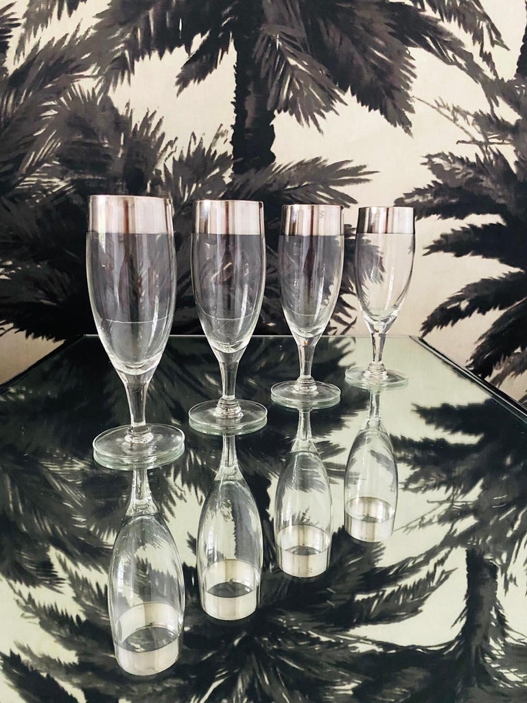 Set of Six Dorothy Thorpe Champagne Flutes with Sterling Silver Overlay, 1950's For Sale 5