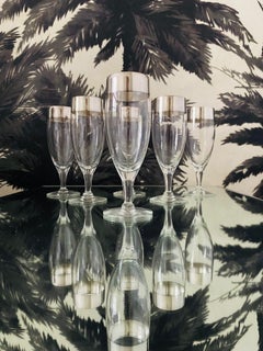 Set of Six Dorothy Thorpe Champagne Flutes with Sterling Silver Overlay, 1950s