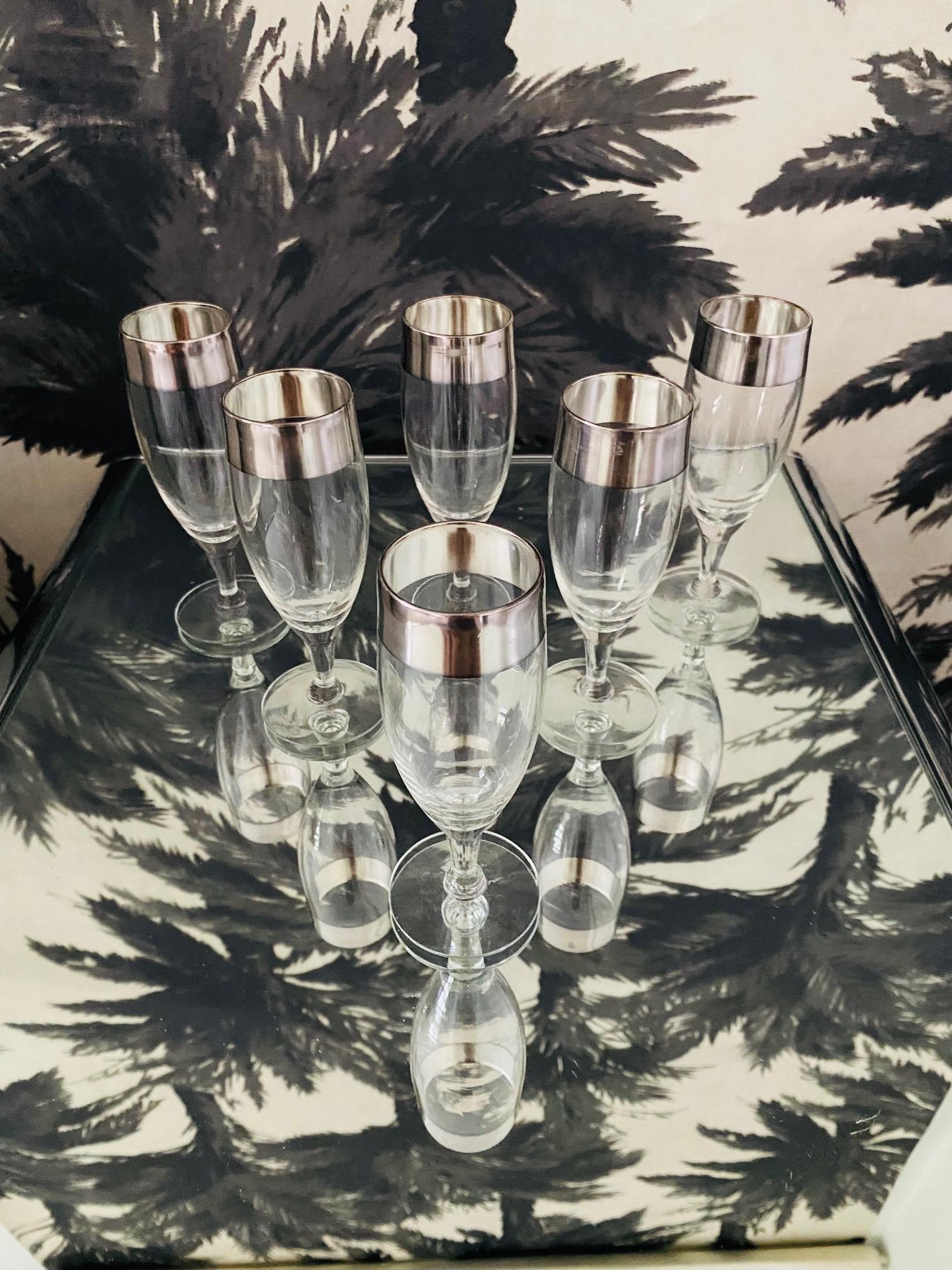 Set of Six Dorothy Thorpe Champagne Flutes with Sterling Silver Overlay, 1950's For Sale 2