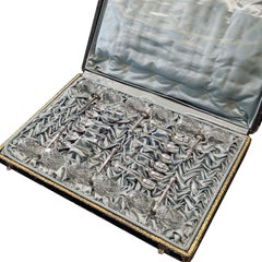 Set of six double salt cellars with their silver spoons, Paris around 1900