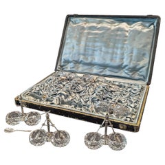 Set of six double salt cellars with their silver spoons, Paris around 1900