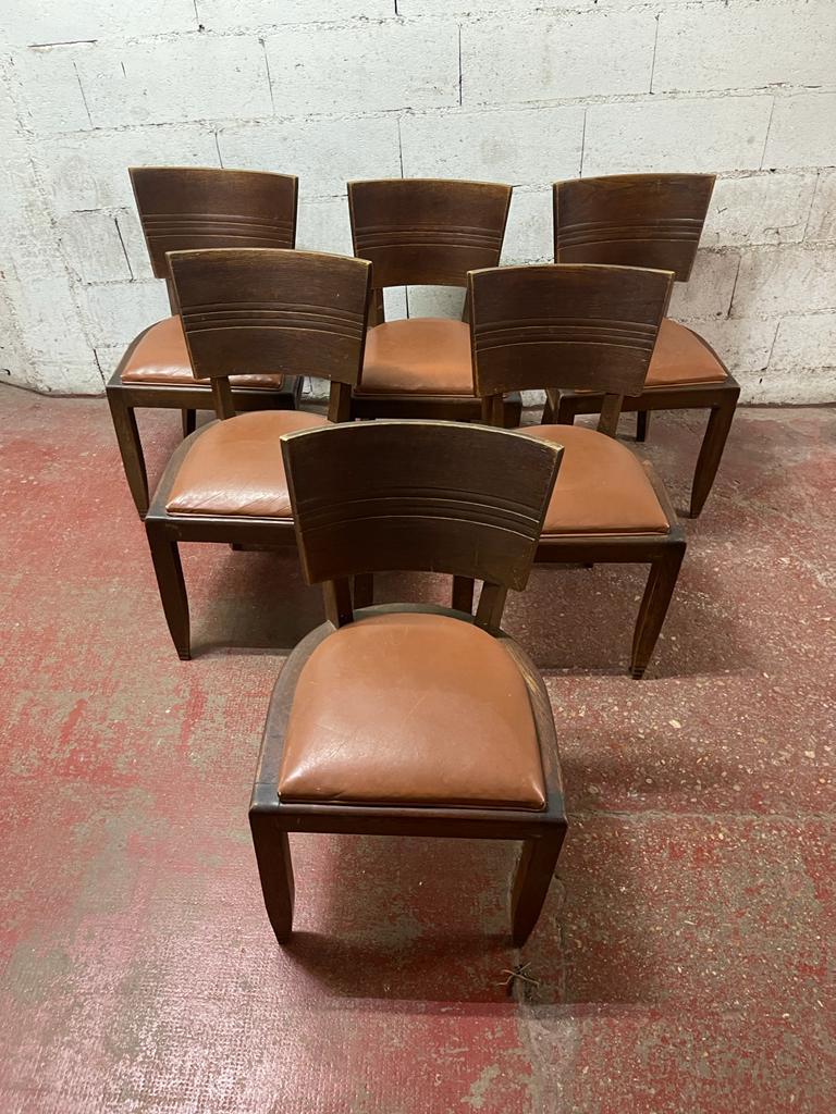 Mid-Century Modern Set of Six Dudouyt Chairs For Sale