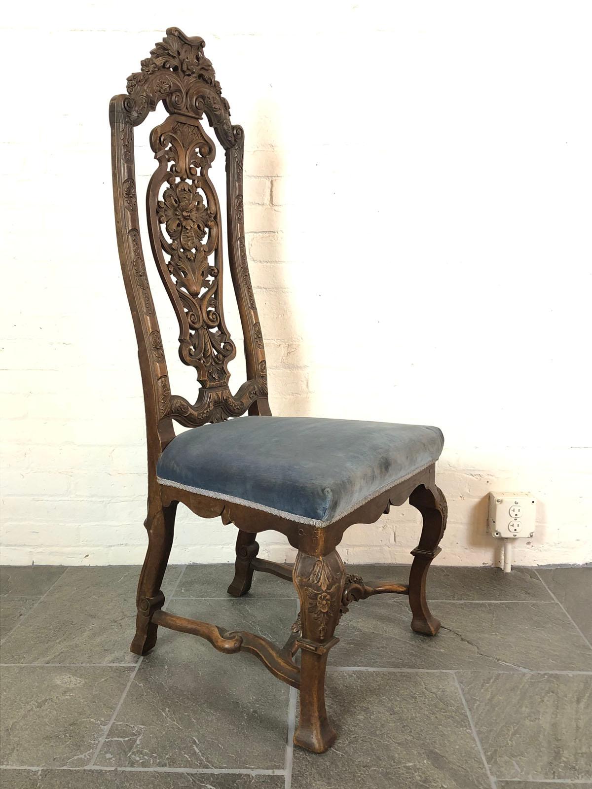 Carved Set of Six Dutch Baroque style side Chairs For Sale