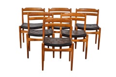 Set of Six Danish Mid Century Dining Chairs with Leather Seat