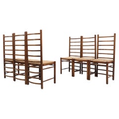 Set of Six Dutch Ladder Back Dining Chairs with Rush Seats
