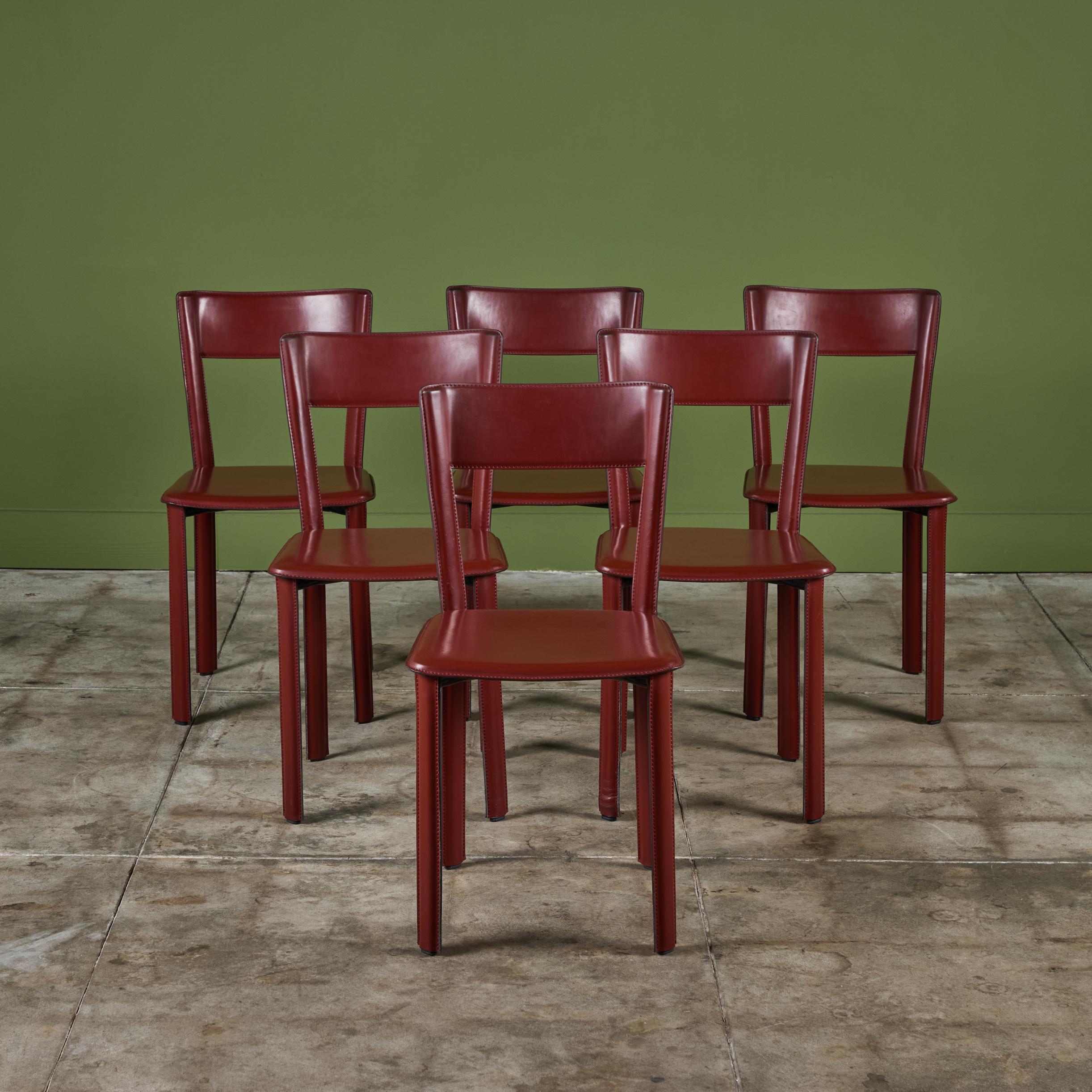 Set of Six DWR Allegro Red Leather Dining Chairs 10