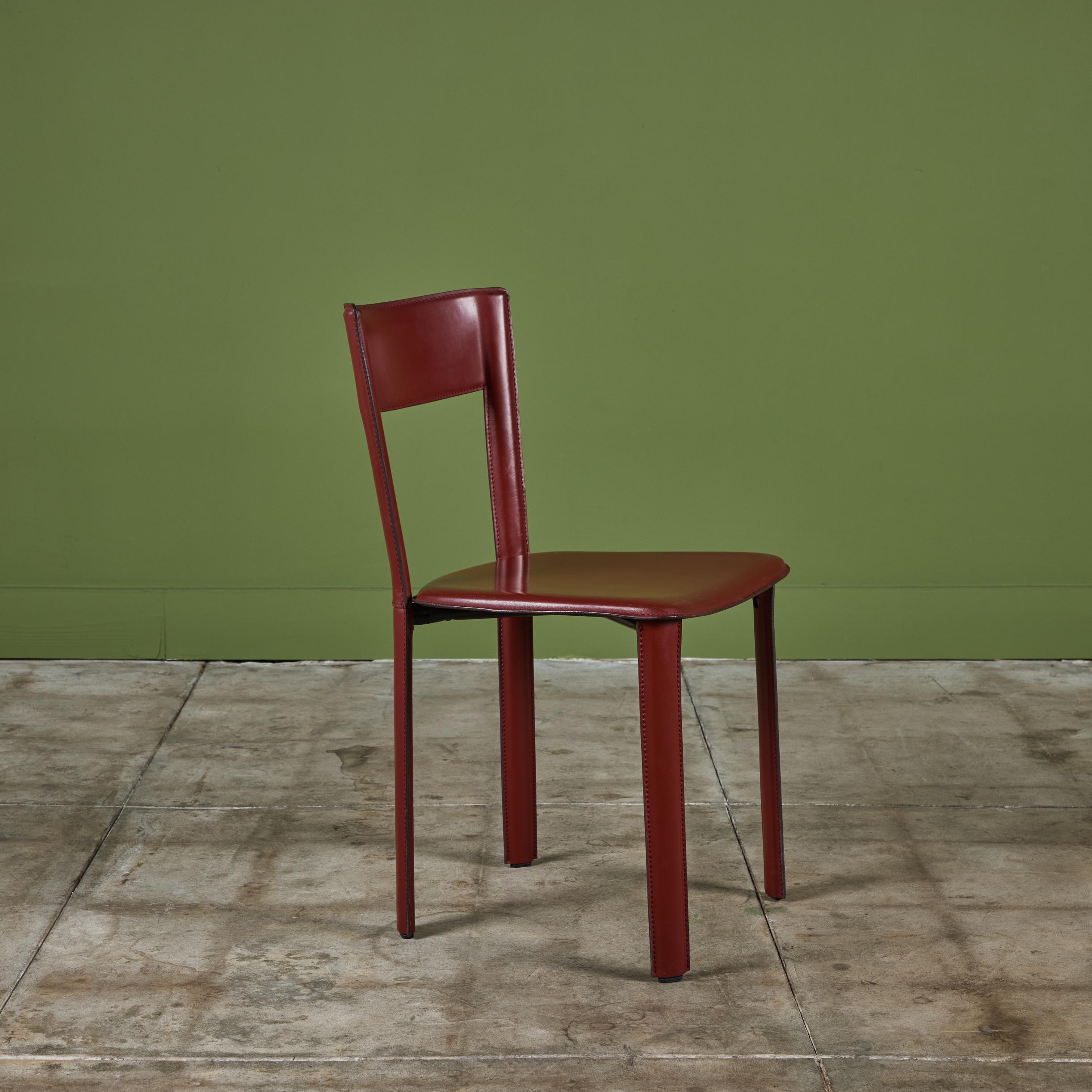 Set of Six DWR Allegro Red Leather Dining Chairs In Good Condition In Los Angeles, CA