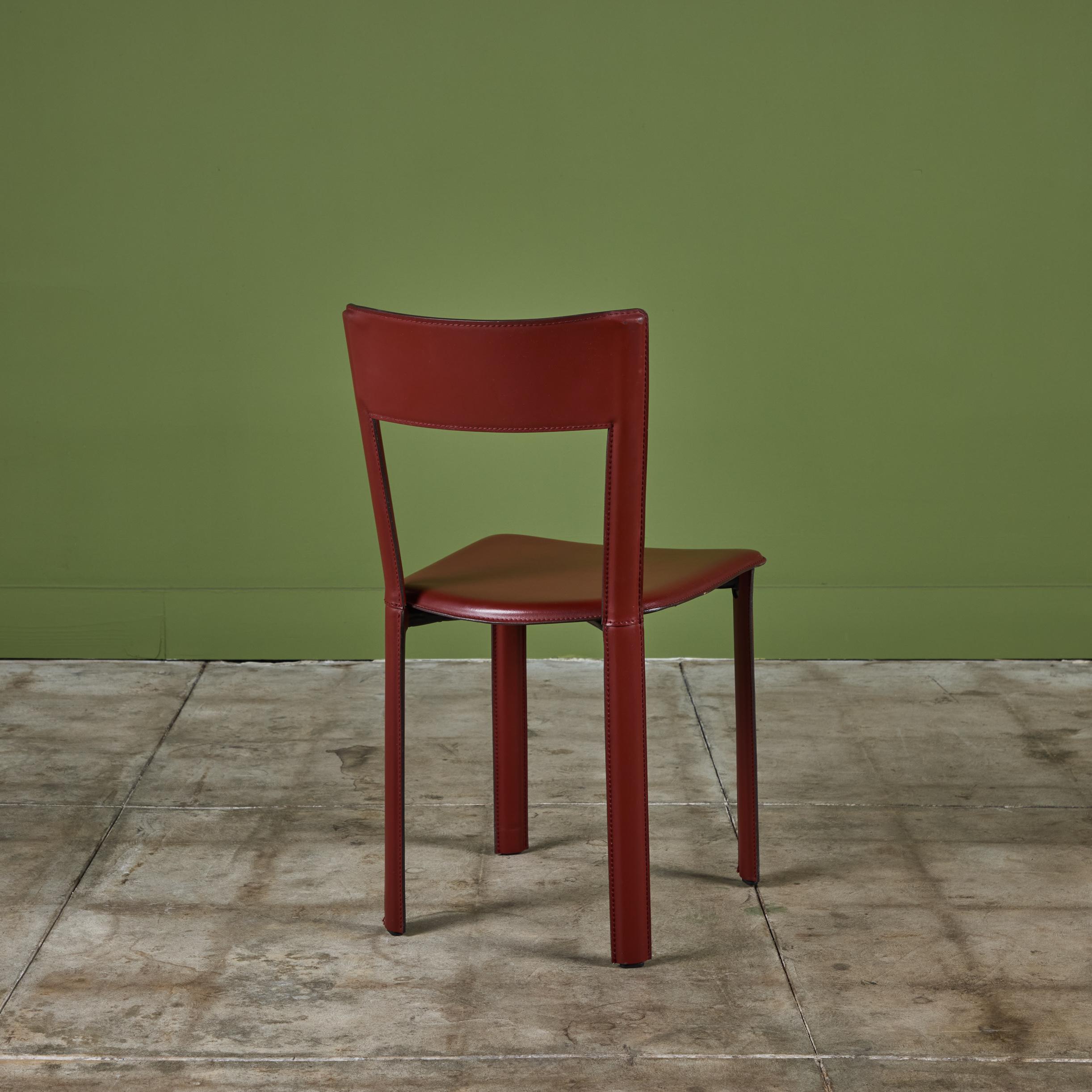 Steel Set of Six DWR Allegro Red Leather Dining Chairs