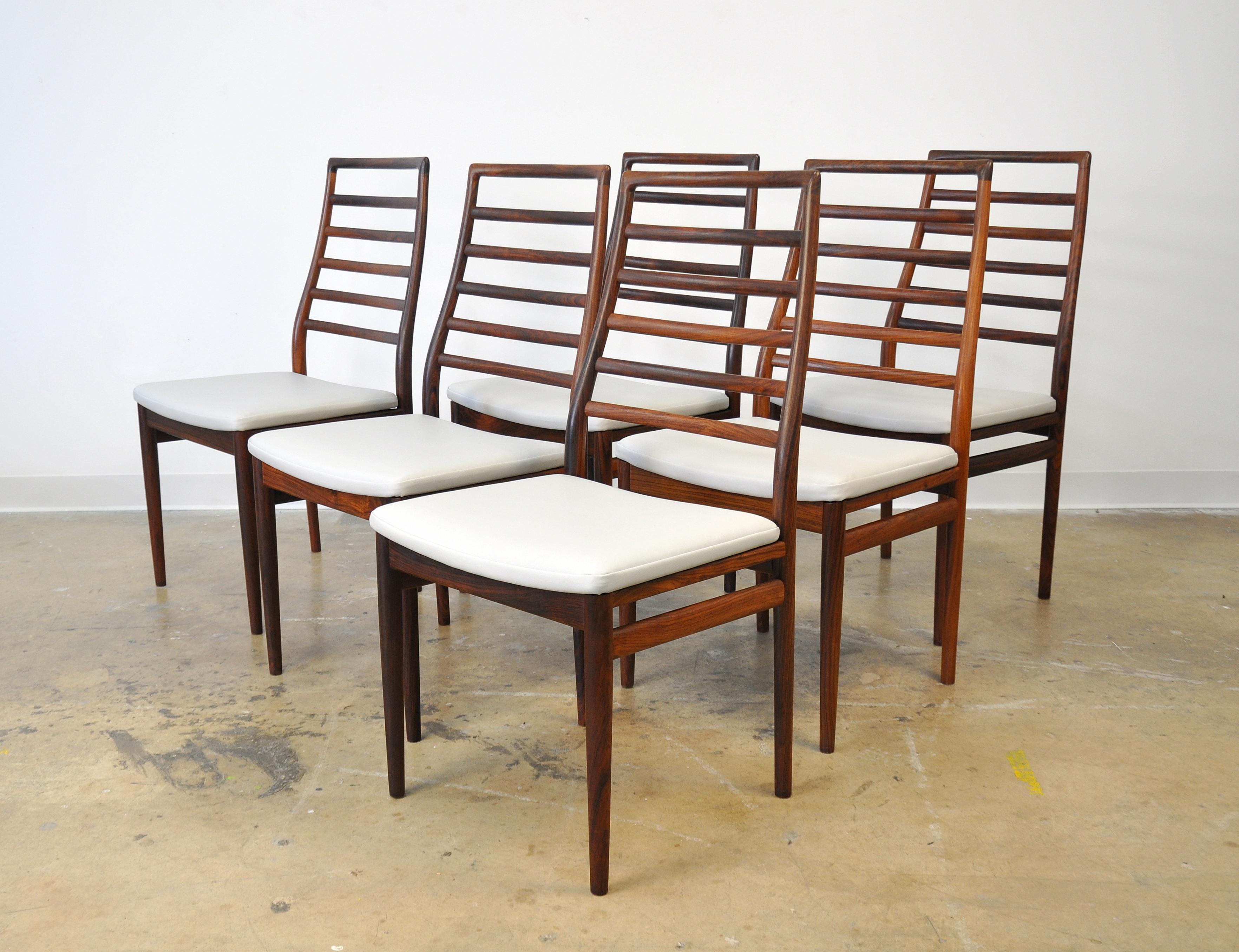 Scandinavian Modern Set of Six Dyrlund Rosewood Ladder Back Dining Chairs