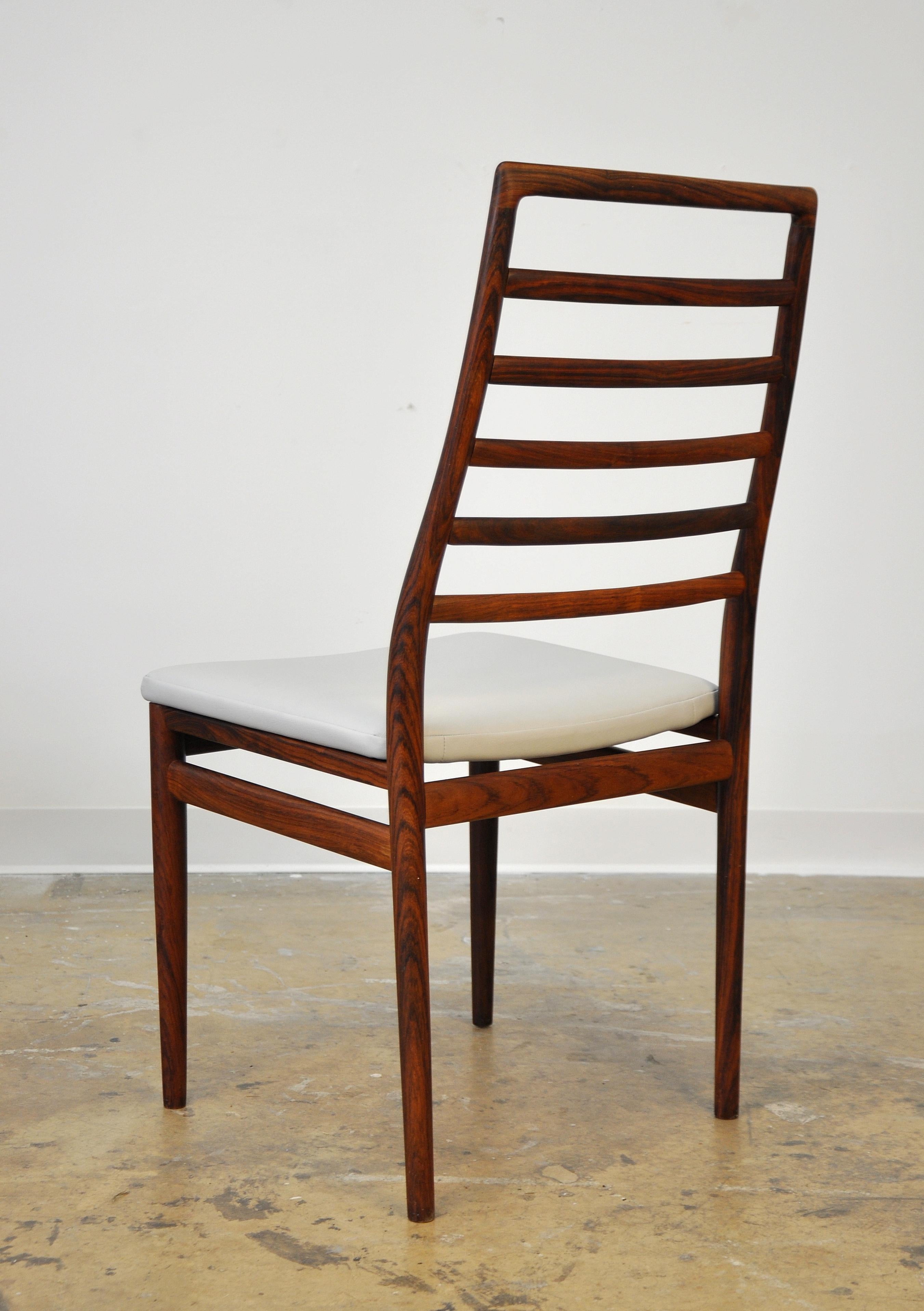 Faux Leather Set of Six Dyrlund Rosewood Ladder Back Dining Chairs