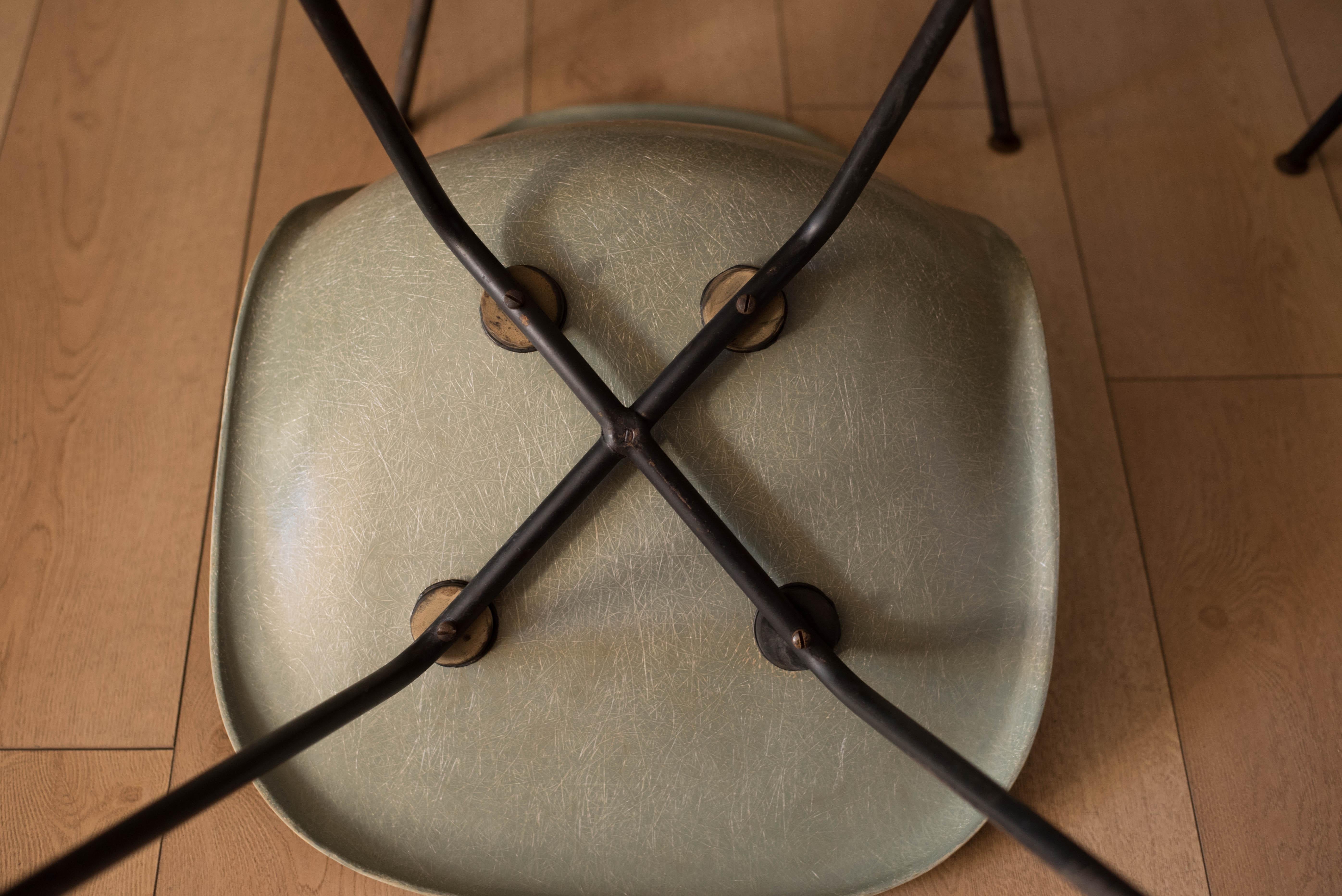 Set of Six Eames First Generation Seafoam Green Fiberglass DSX Dining Chairs 3