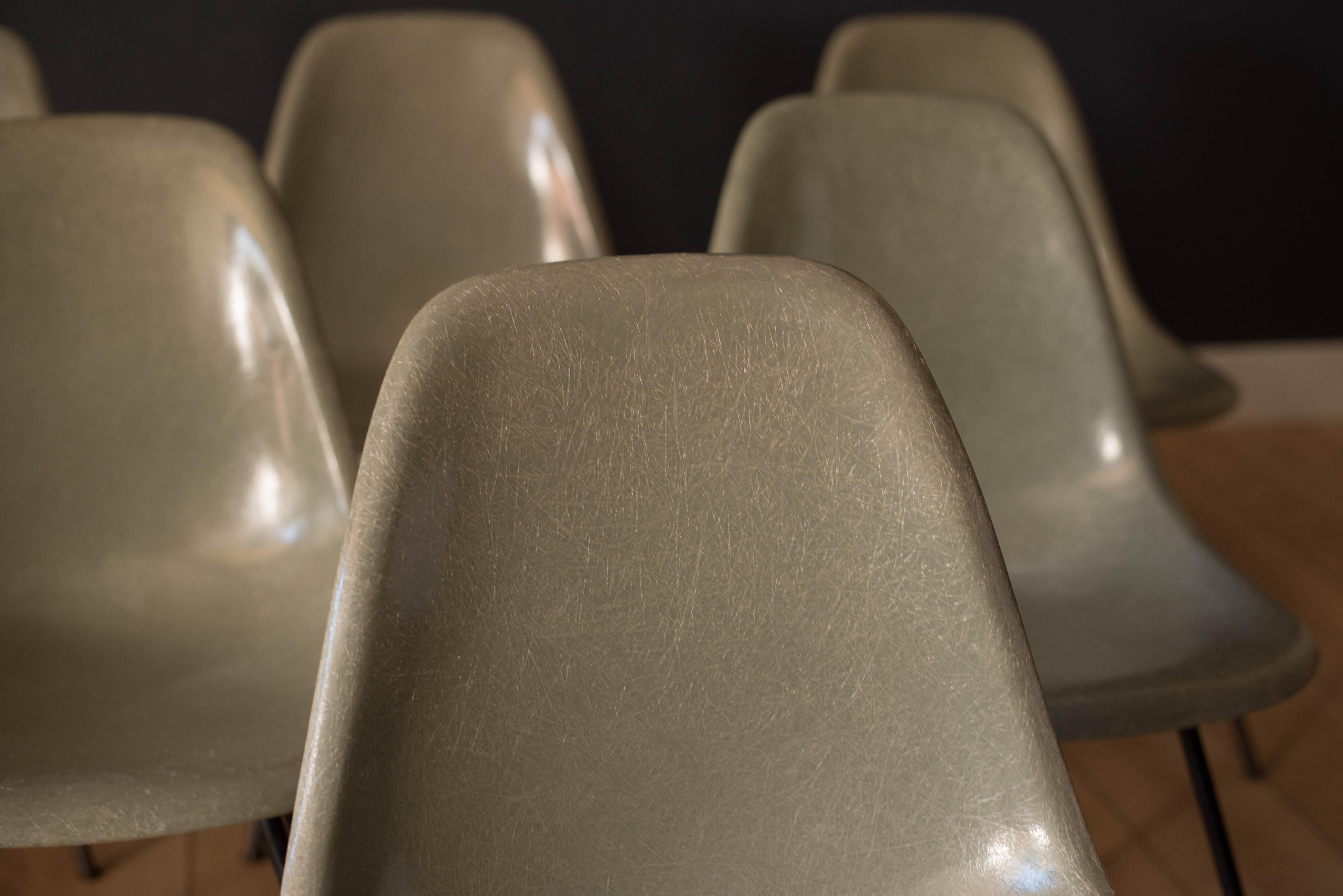 Mid-Century Modern Set of Six Eames First Generation Seafoam Green Fiberglass DSX Dining Chairs