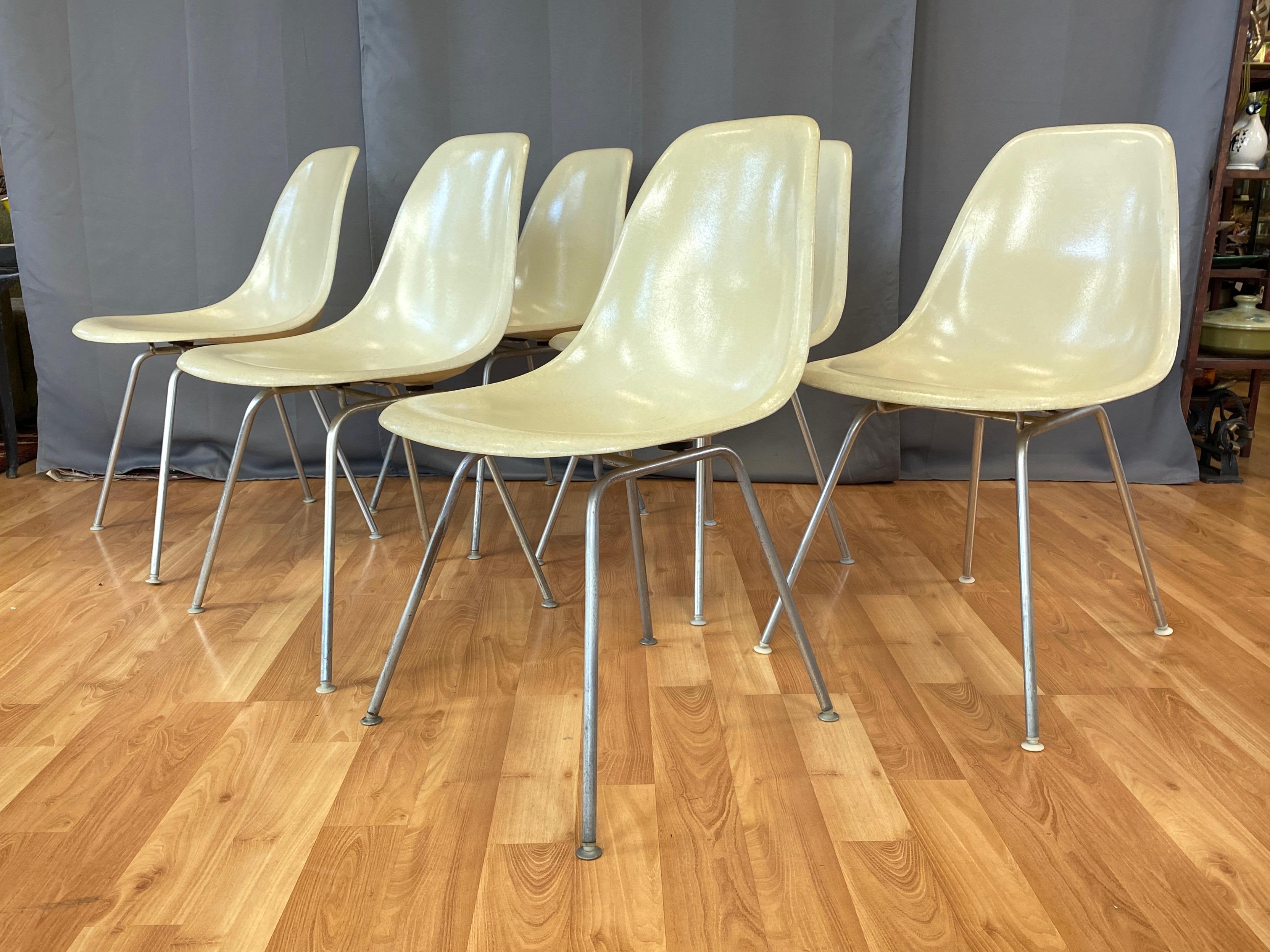 American Set of Six Eames for Herman Miller DSX and DSG Side Chairs in Parchment, 1959