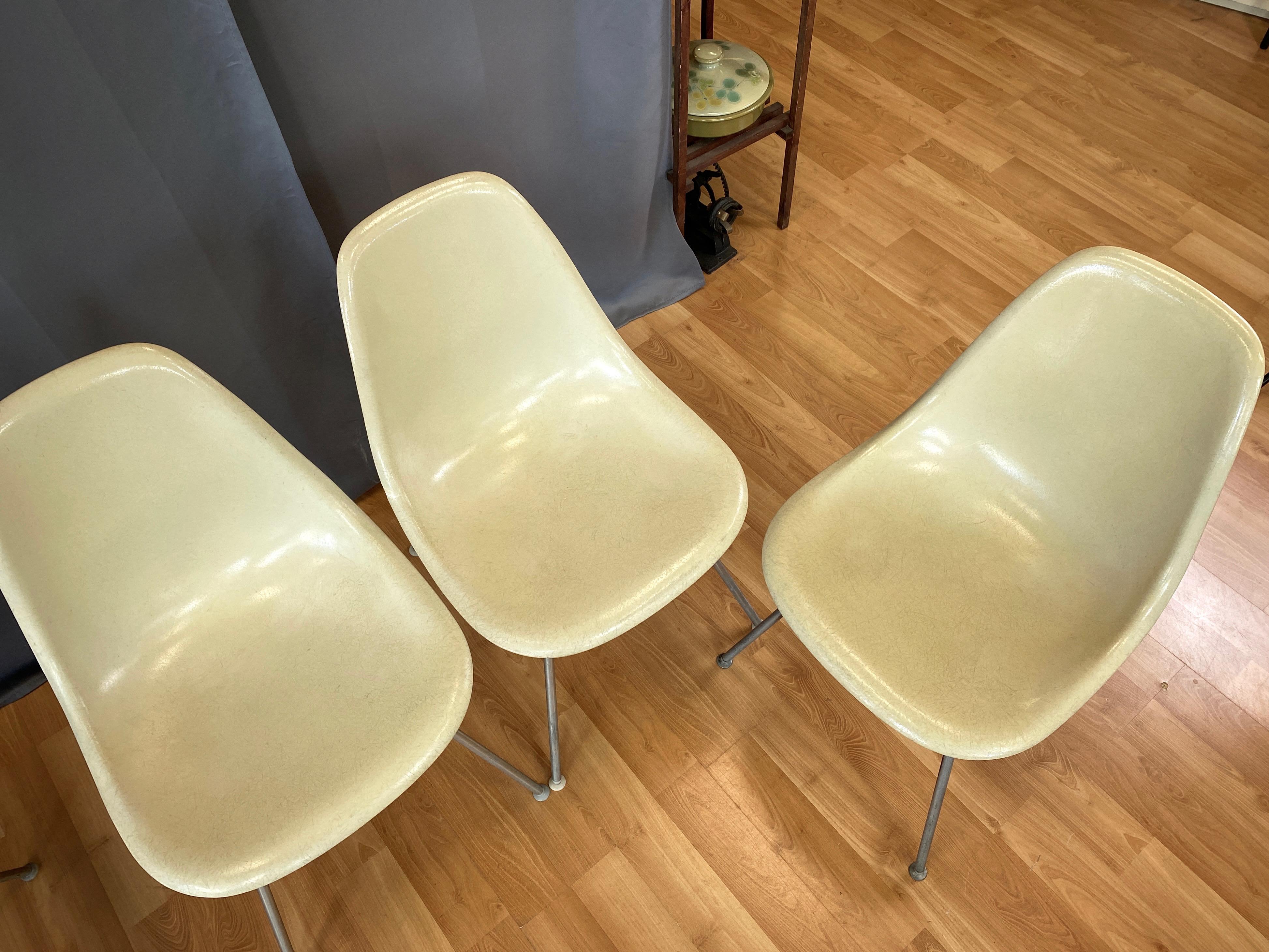 Nylon Set of Six Eames for Herman Miller DSX and DSG Side Chairs in Parchment, 1959