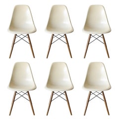 Vintage Set of Six Eames Parchment DSW Herman Miller, USA Dining Chairs