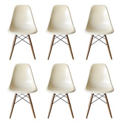 Set of Six Eames Parchment DSW Herman Miller, USA Dining Chairs