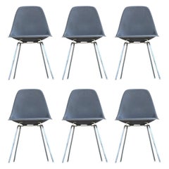 Set of Six Eames Shell Dining Chairs with Metal Legs by Herman Miller