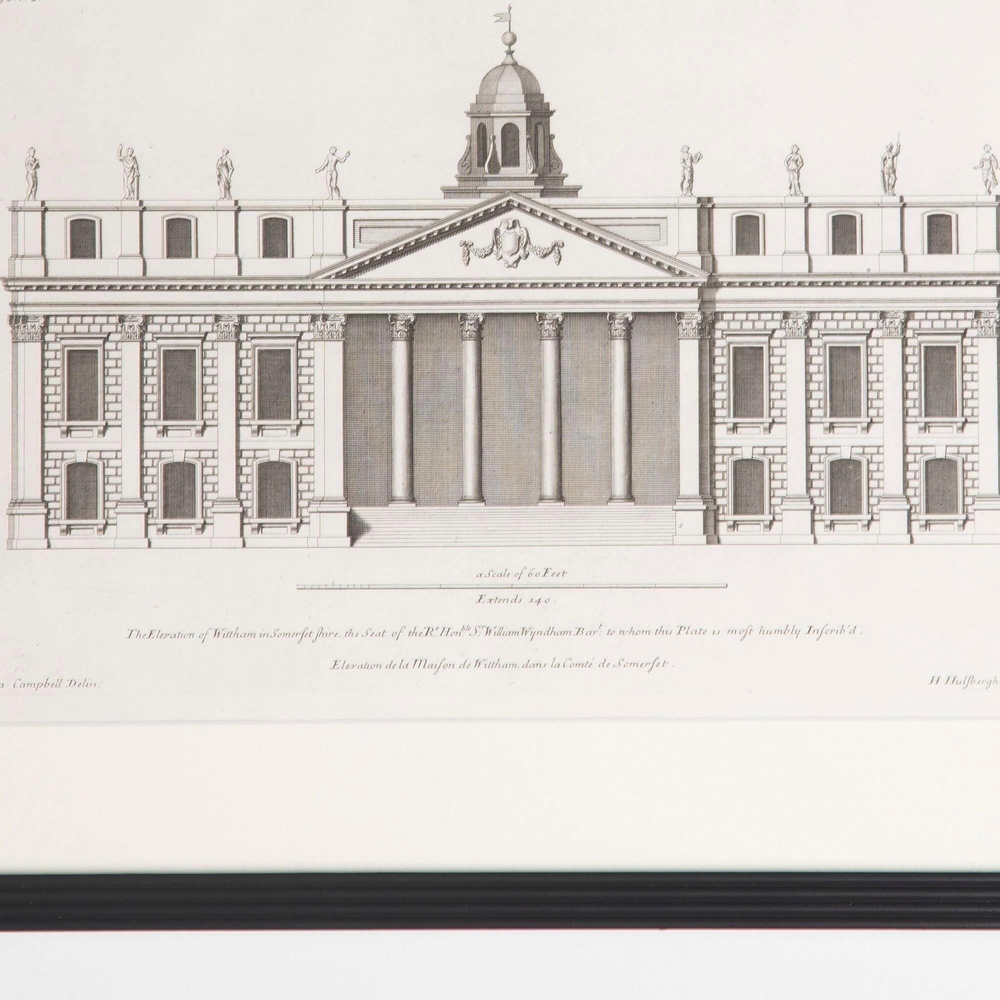Wood Set of Six Early 18th Century Architectural Engravings by Sir Colin Campbell For Sale