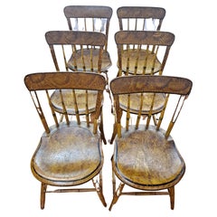 Antique Set of Six Early 19th Century American Windsor Thumb Back Painted Side Chairs