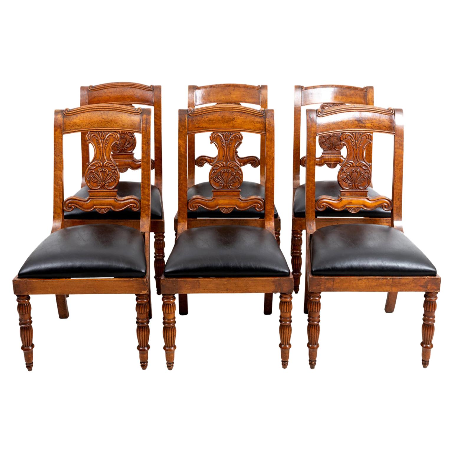 Set of Six Early 19th Century Burled Walnut Dining Chairs For Sale