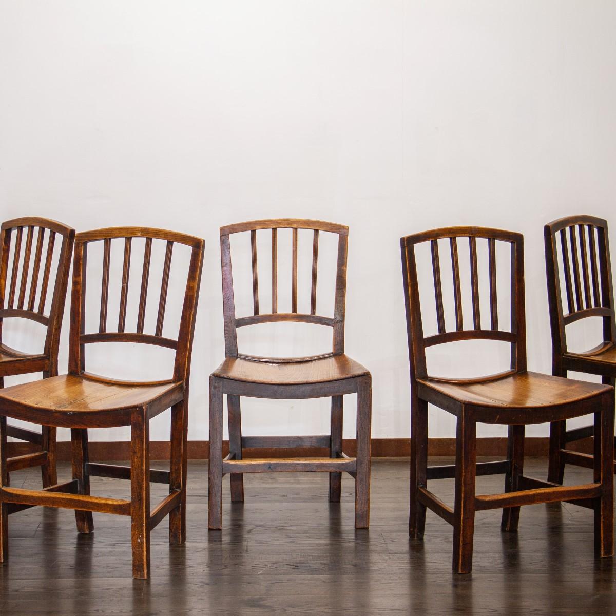 Set of Six Early 19th Century Elm Dining Chairs 1