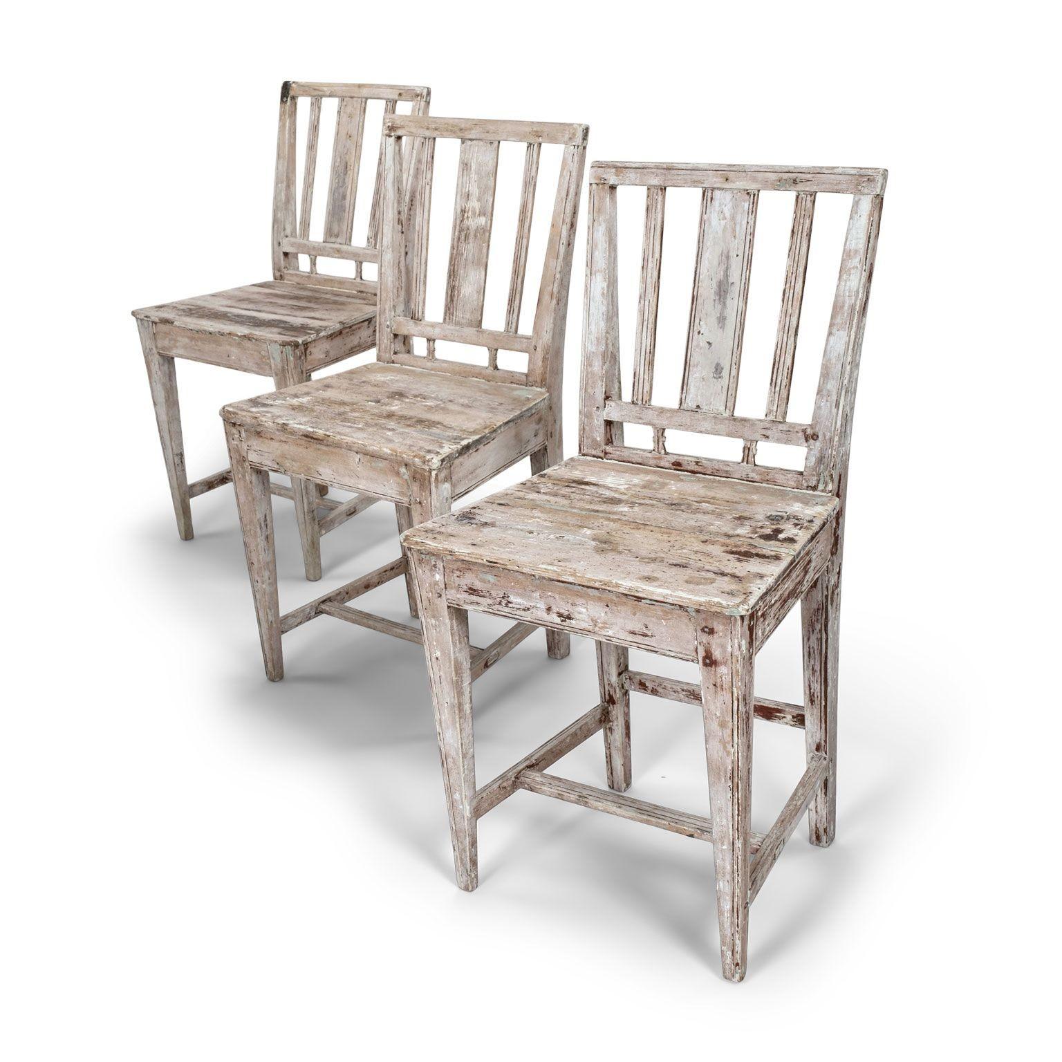 Neoclassical Set of Six Early 19th Century Painted Swedish Farm Dining Chairs For Sale