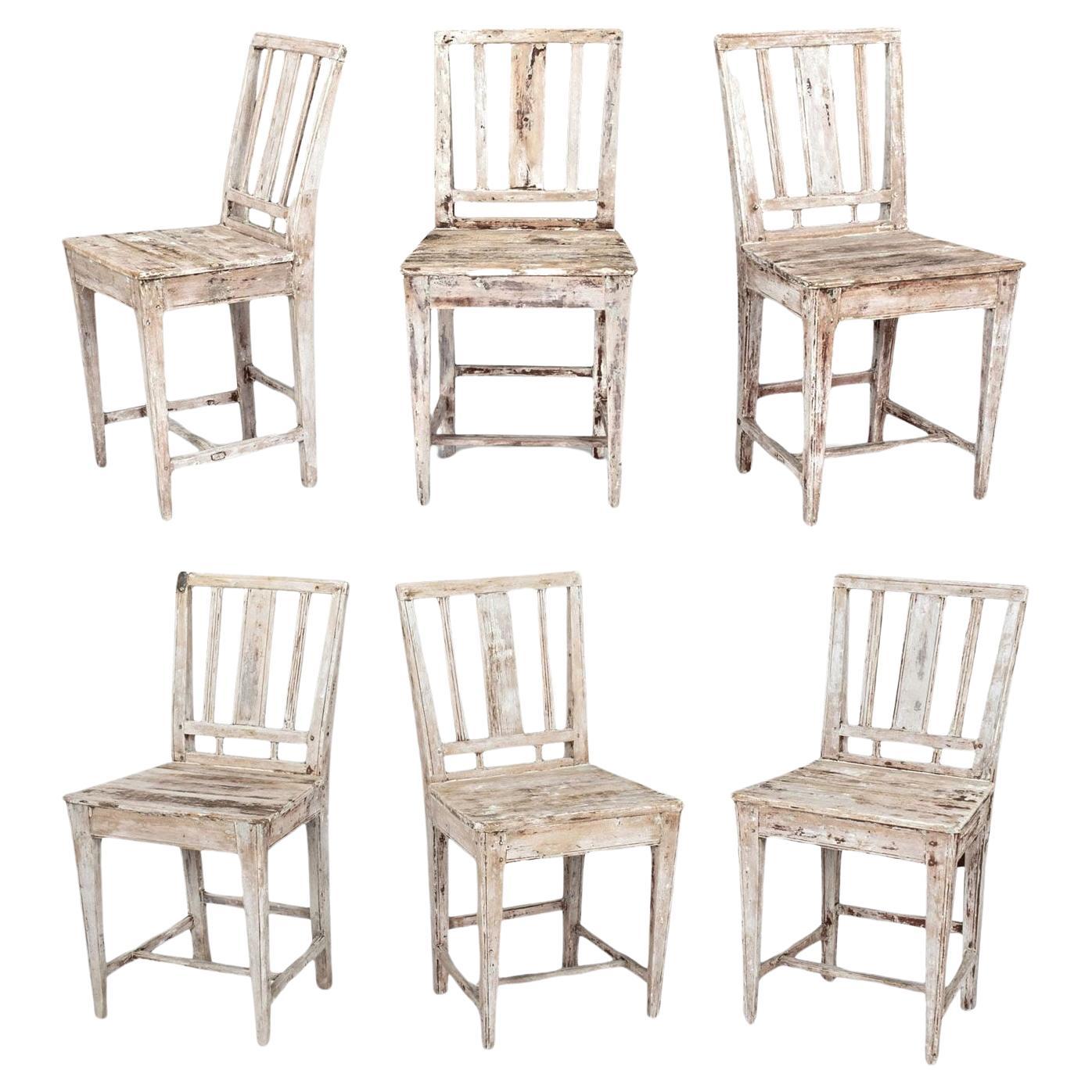Set of Six Early 19th Century Painted Swedish Farm Dining Chairs For Sale