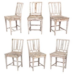 Set of Six Early 19th Century Painted Swedish Farm Dining Chairs
