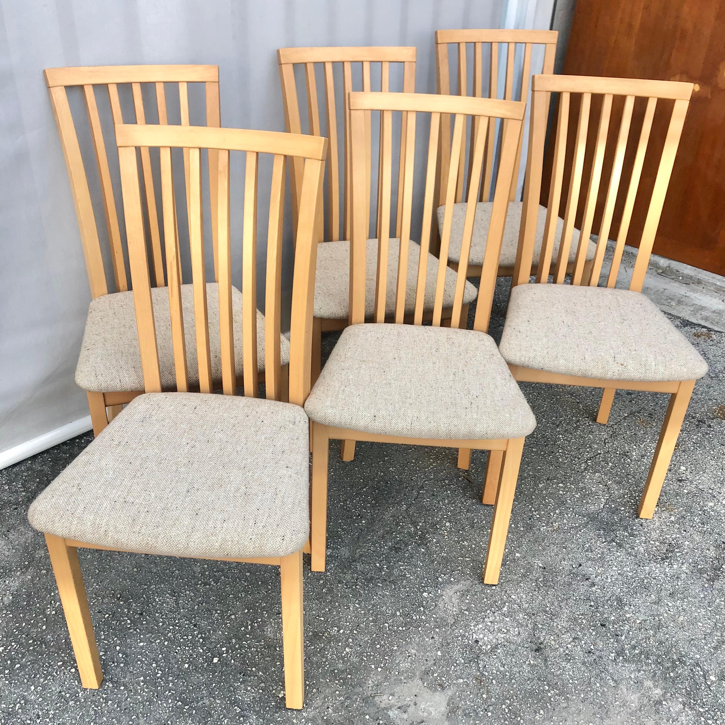 Set of six early 2000s Danish modern dining chairs by Skovby Mobler Denmark. 
Model Sm 66 dining chairs 
The SM 66 by Skovby is a beautiful classic looking dining chair. Like all Skovby products, the chairs durability and wearability are