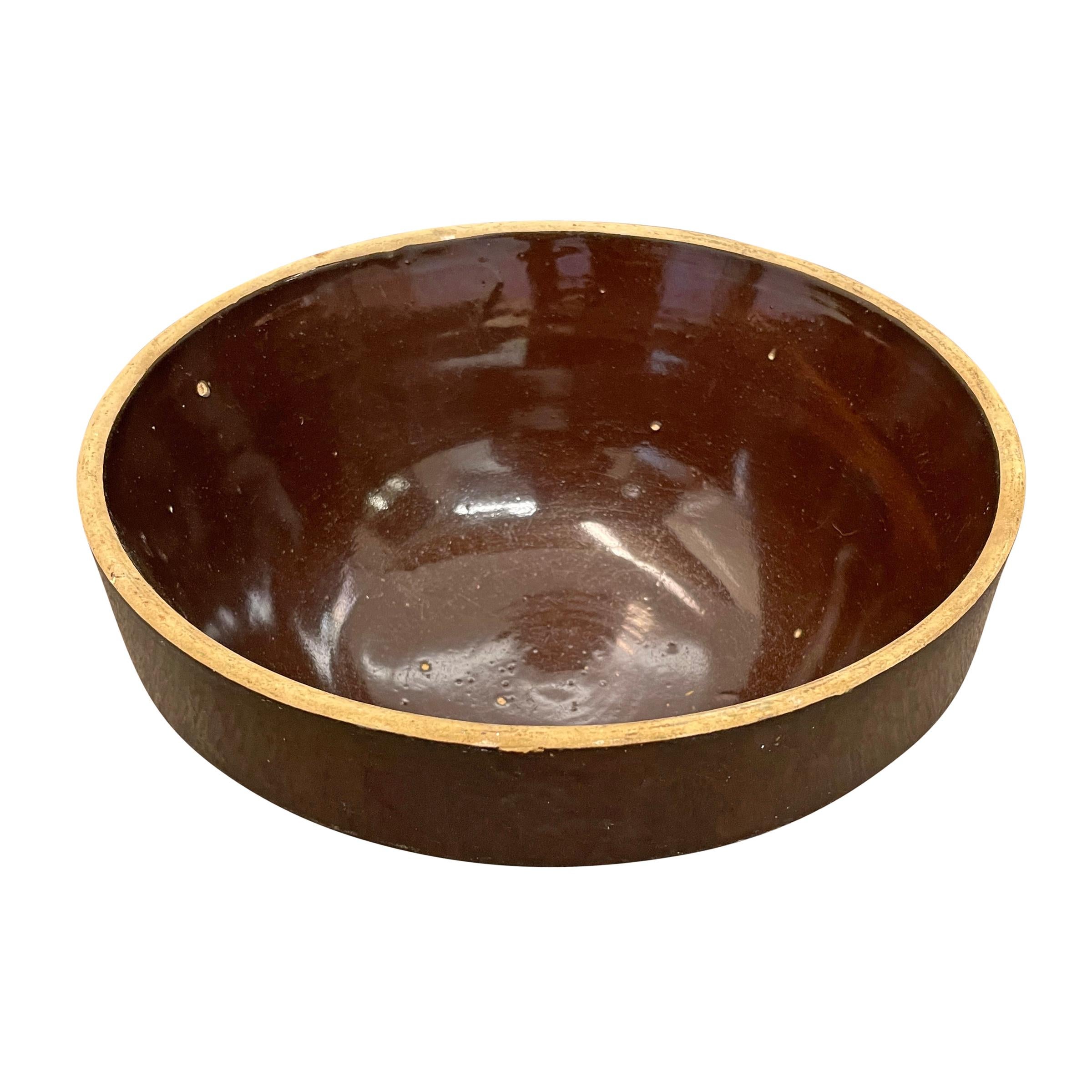 Stoneware Set of Six Early 20th Century American Albany Slip Glazed Mixing Bowls For Sale