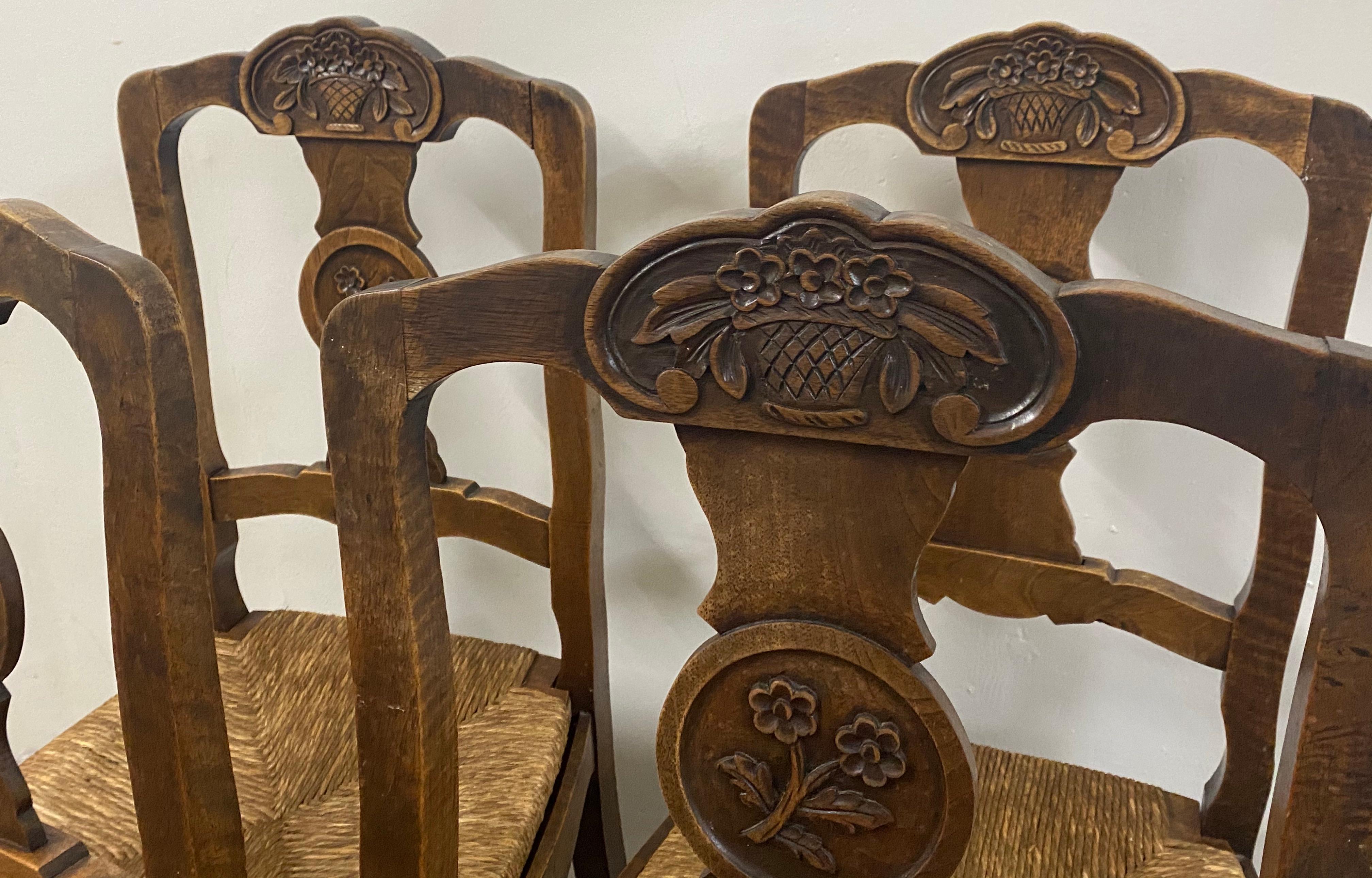 Set of Six Early 20th Century French Country Side Chairs with Rush Seats In Good Condition In San Francisco, CA