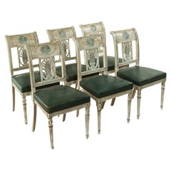Set of Six Early 20th Century French Directoire Style Painted Dining Chairs