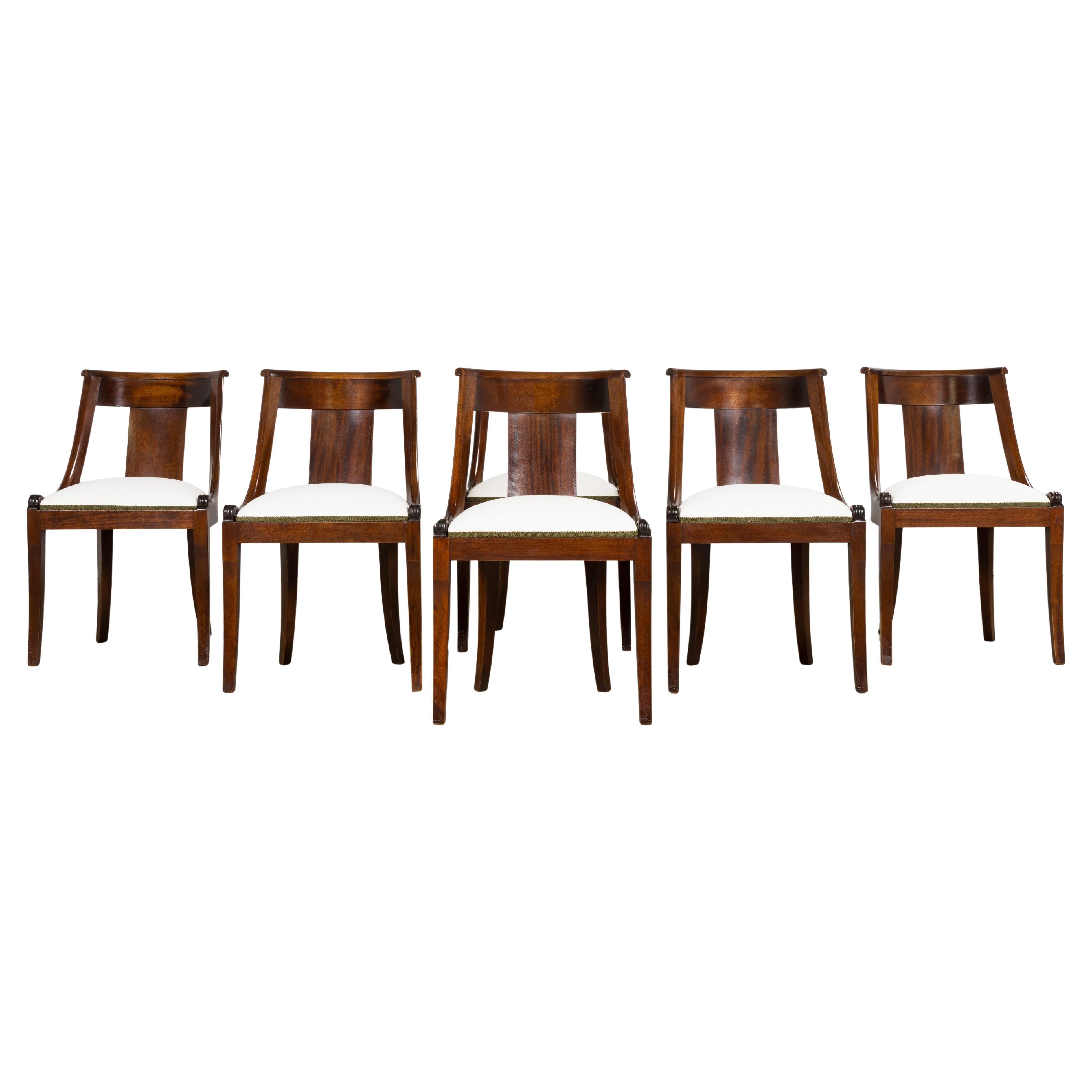 Set of Six Early 20th Century French Empire Mahogany Gondola Dining Chairs