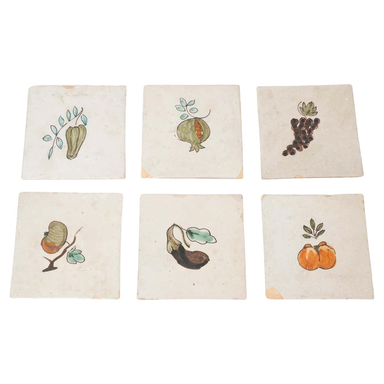 Set of Six Early 20th Century Hand Painted Catalan Tiles For Sale