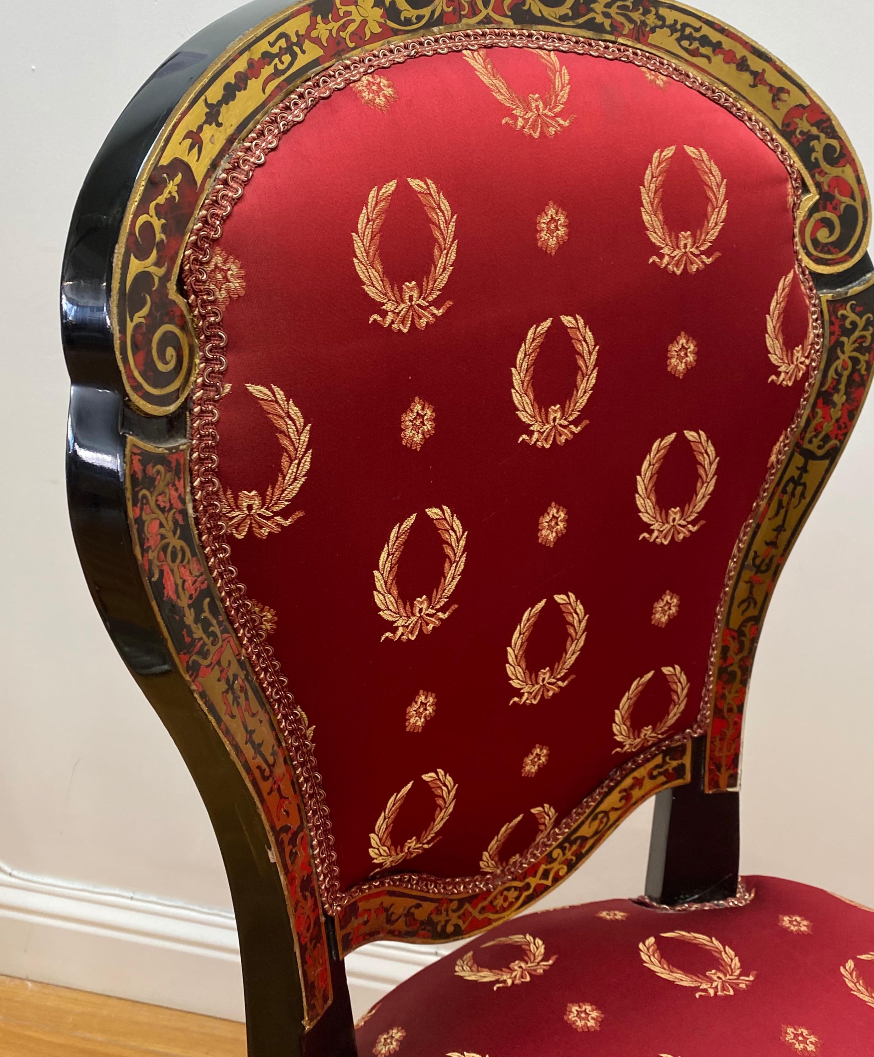 Set of Six Early 20th Century Louis XV Style Faux Boulle Inlaid Dining Chairs For Sale 1