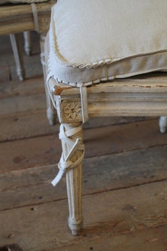 Set of Six Early 20th Century Painted Cane Back and Upholstered Dining Chairs