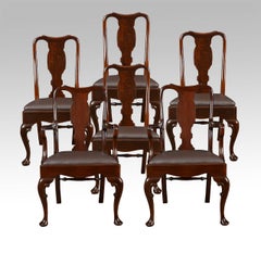 Set of Six Early 20th Century Queen Anne Style High Back Dining Chairs