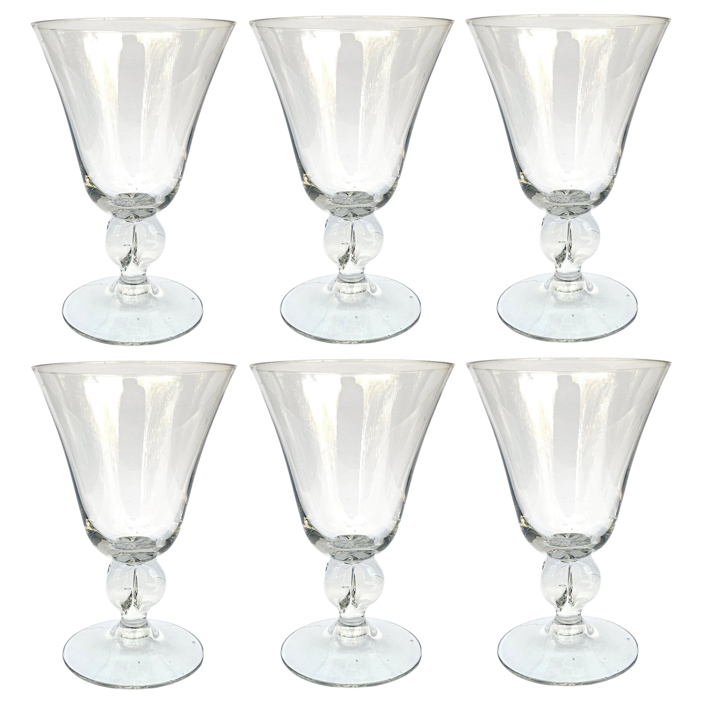 Set of Six Early 20th Century Swedish Crystal Wine Glasses