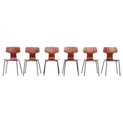 Set of Six Early Arne Jacobsen Model 3103 Hammer Chairs Teak Fritz Hansen, 1950