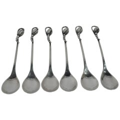 Set of Six Early Georg Jensen Blossom Sterling Silver Demitasse Spoons