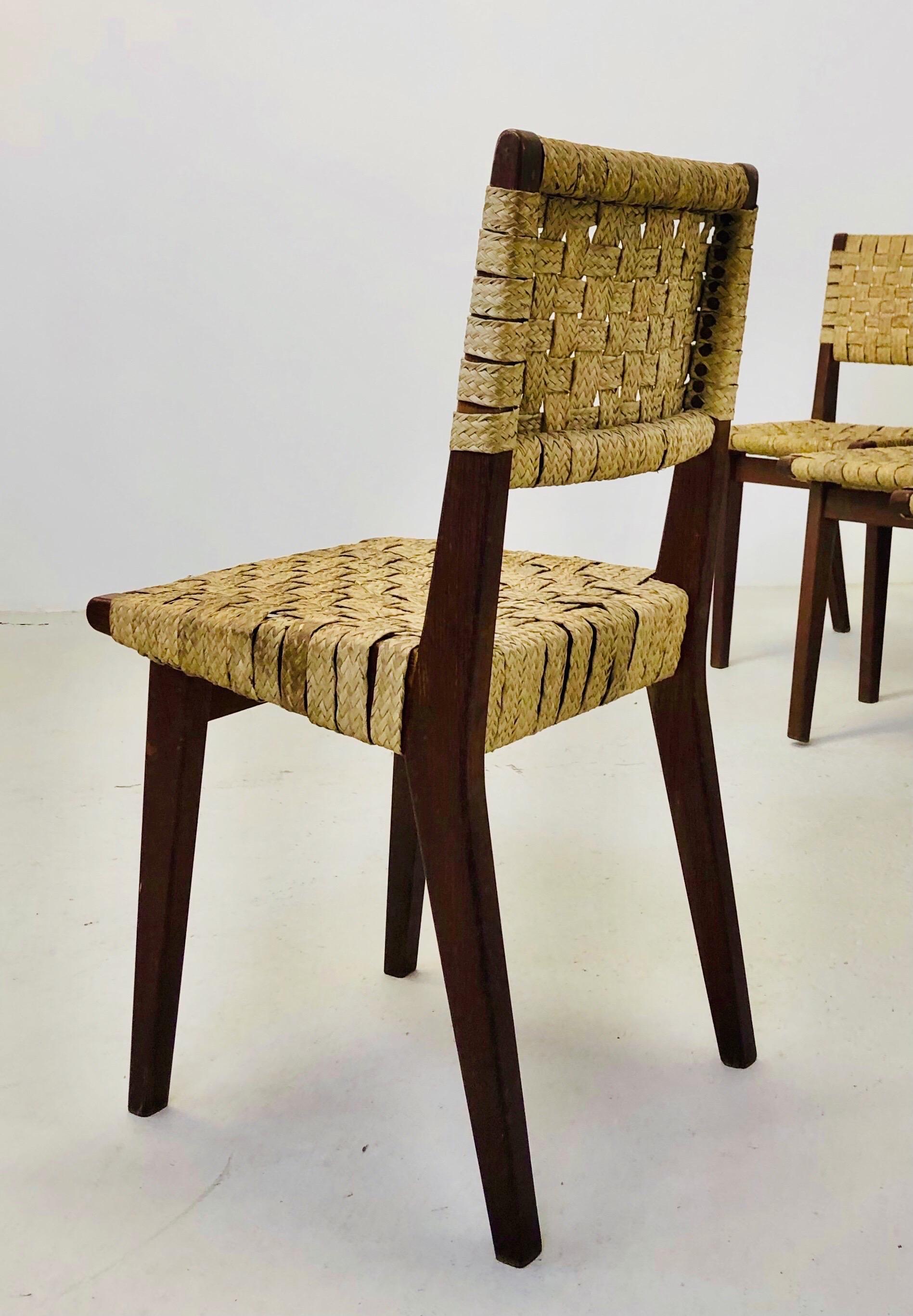 French Set of six early Jens Risom chairs. France 1950. For Sale