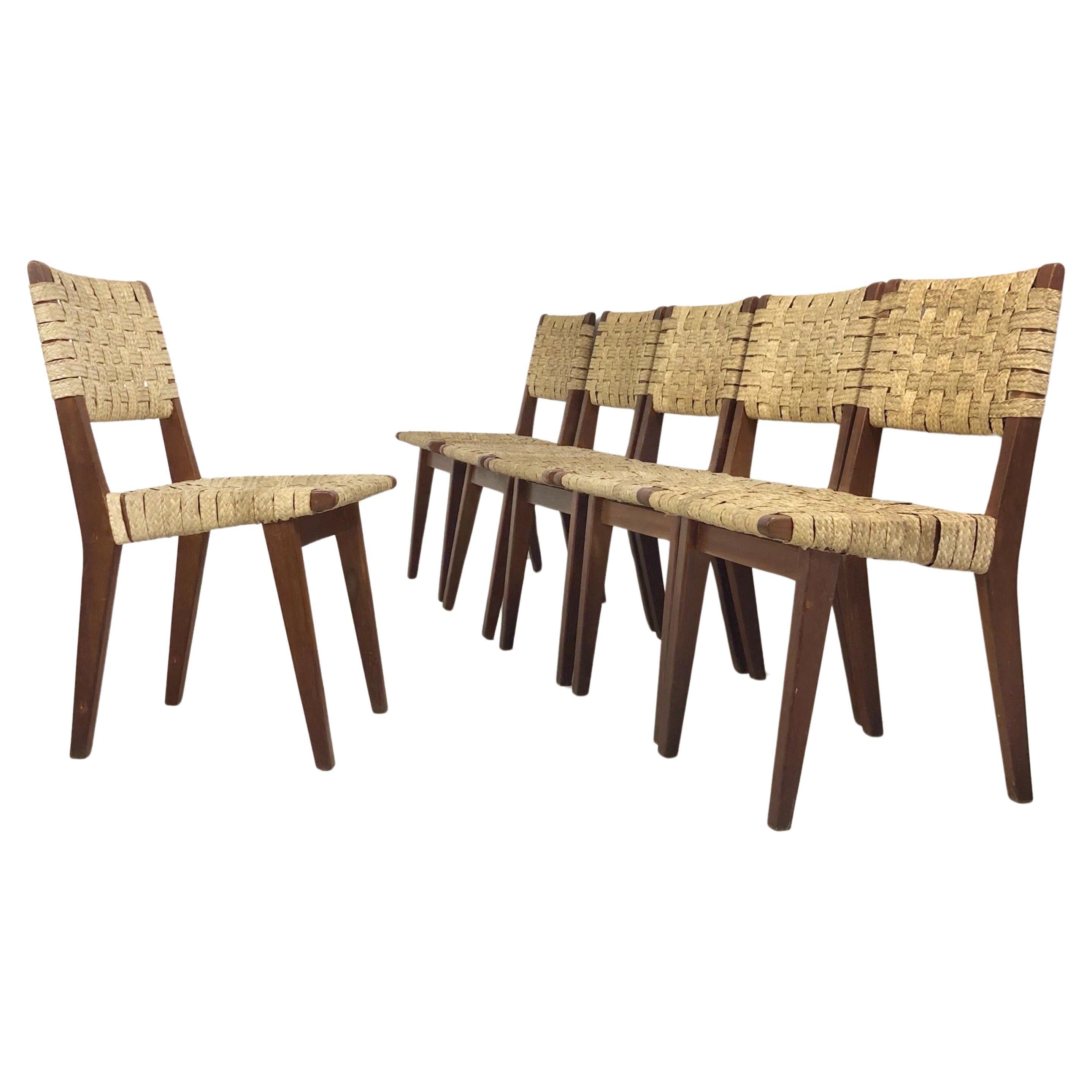 Set of six early Jens Risom chairs. France 1950.