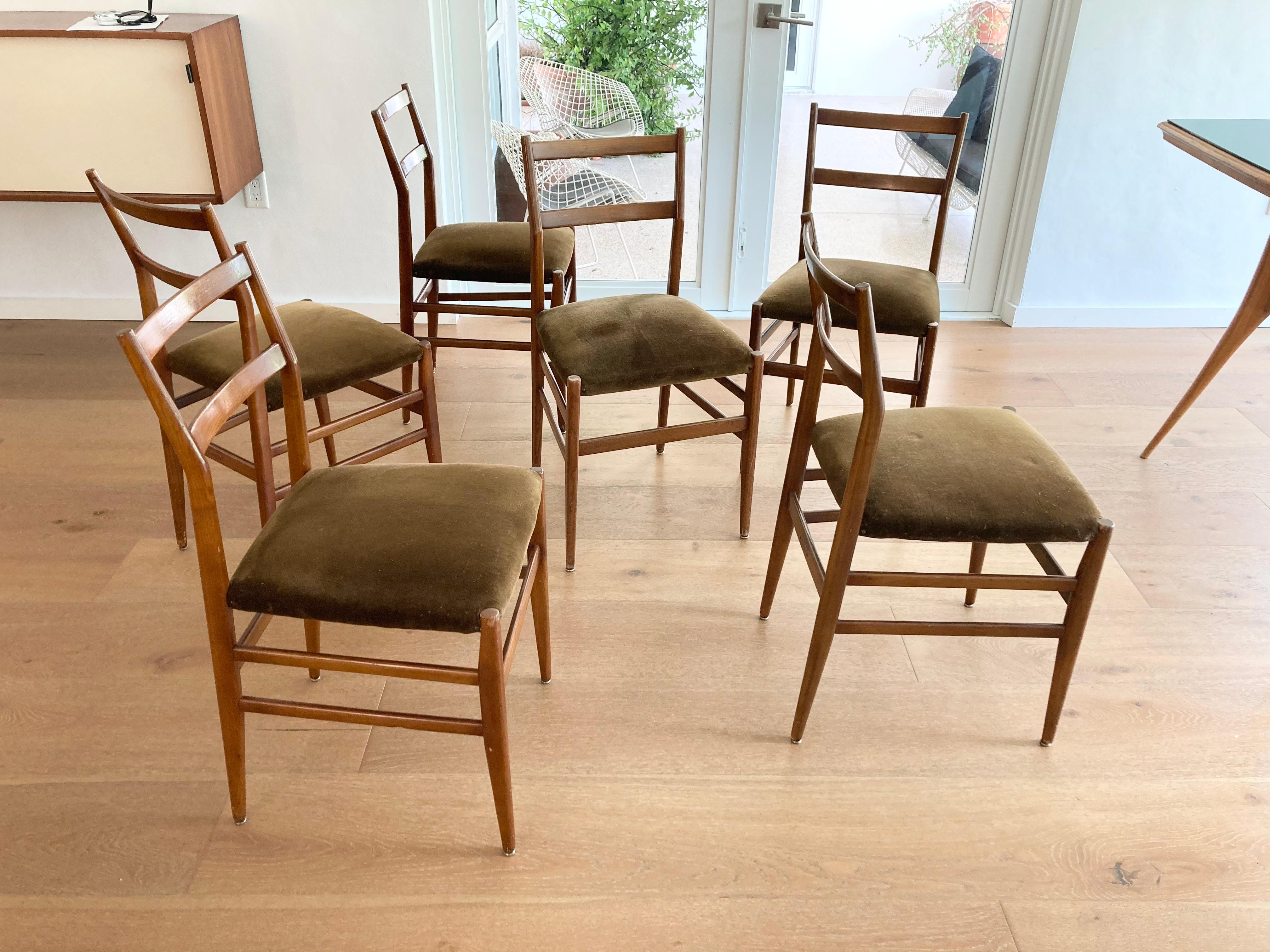 Mid-Century Modern Set of Six Early Leggera Dining Chairs by Gio Ponti for Cassina