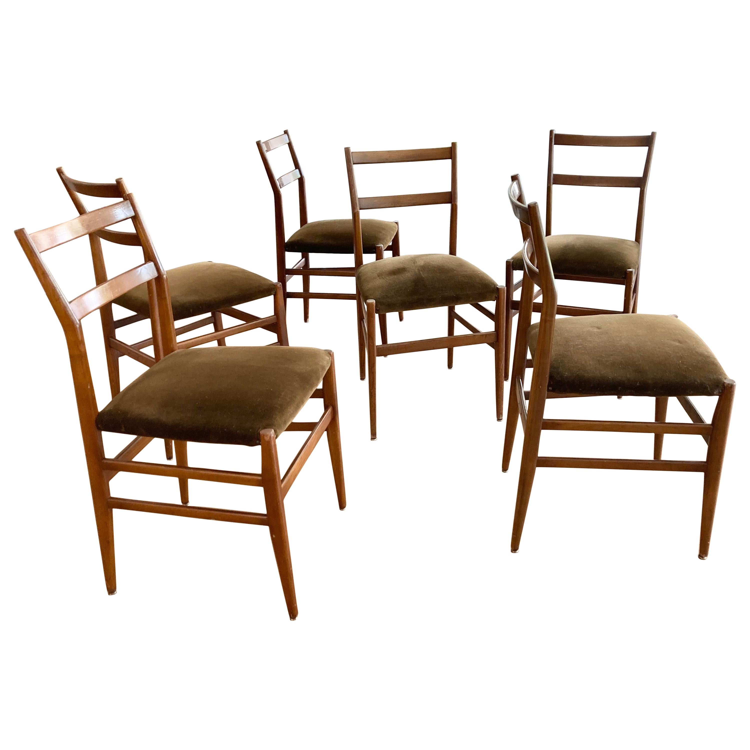 Set of Six Early Leggera Dining Chairs by Gio Ponti for Cassina
