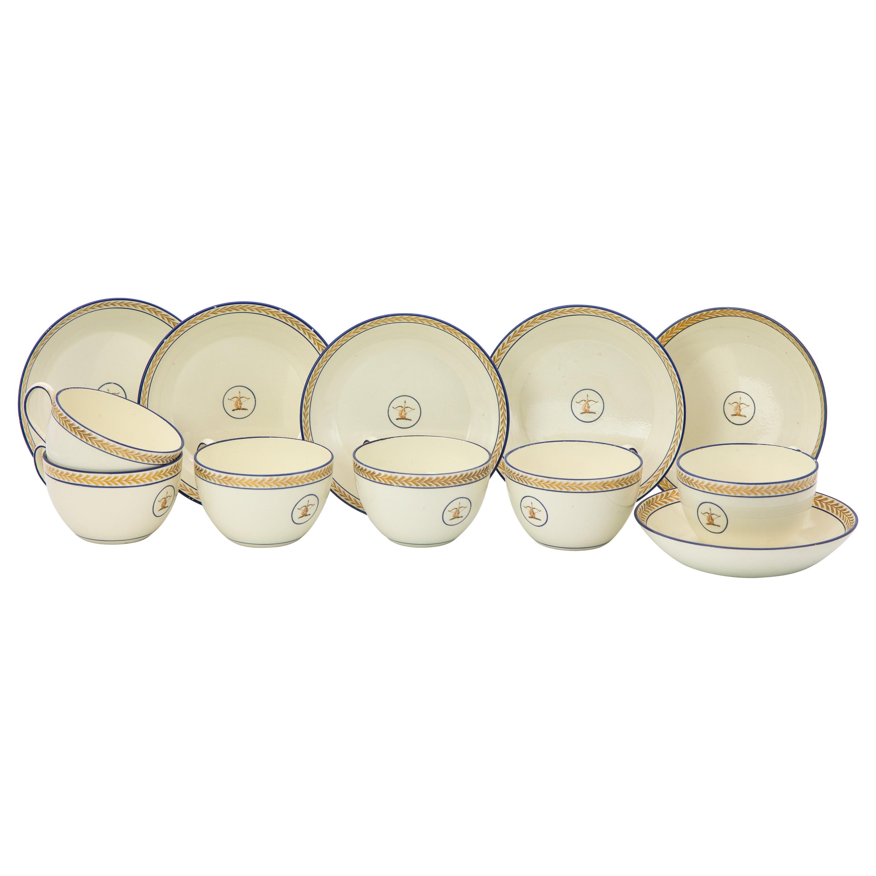 Set of Six Early Wedgwood Creamware Teacups and Saucers
