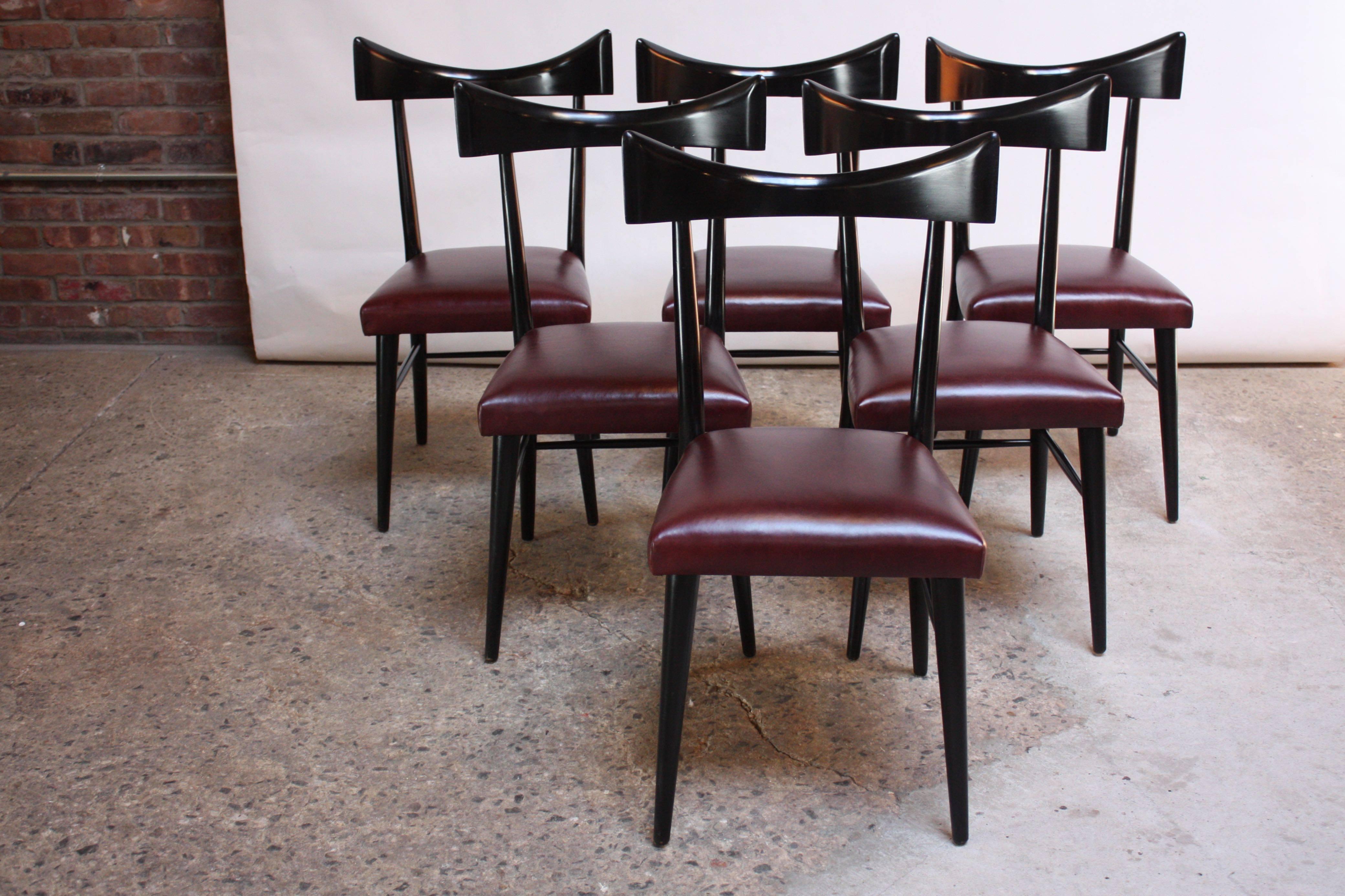 Leather Set of Six Ebonized Curved-Back Dining Chairs by Paul McCobb for Planner Group