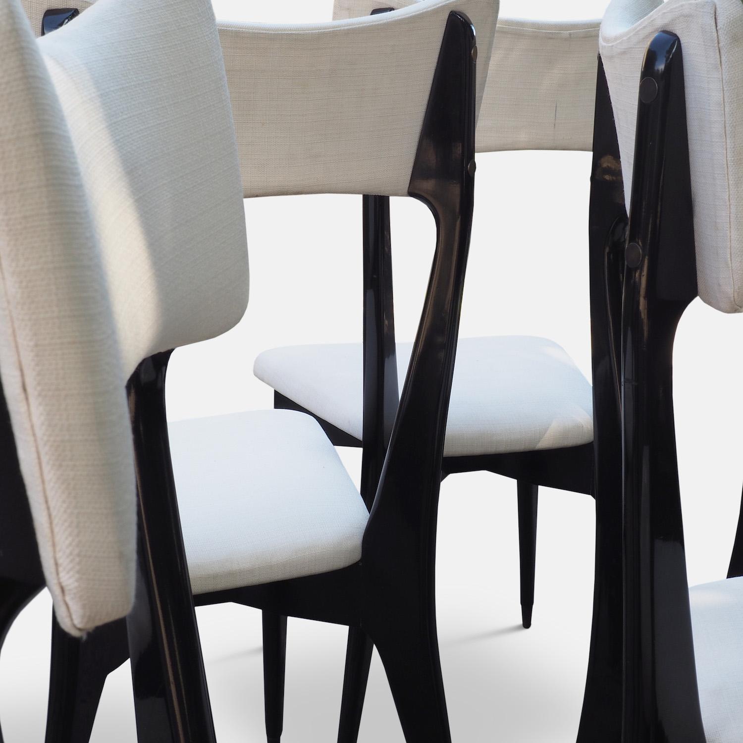 Mid-20th Century Set of Six Ebonized Dining Chairs Attributed to Ico Parisi