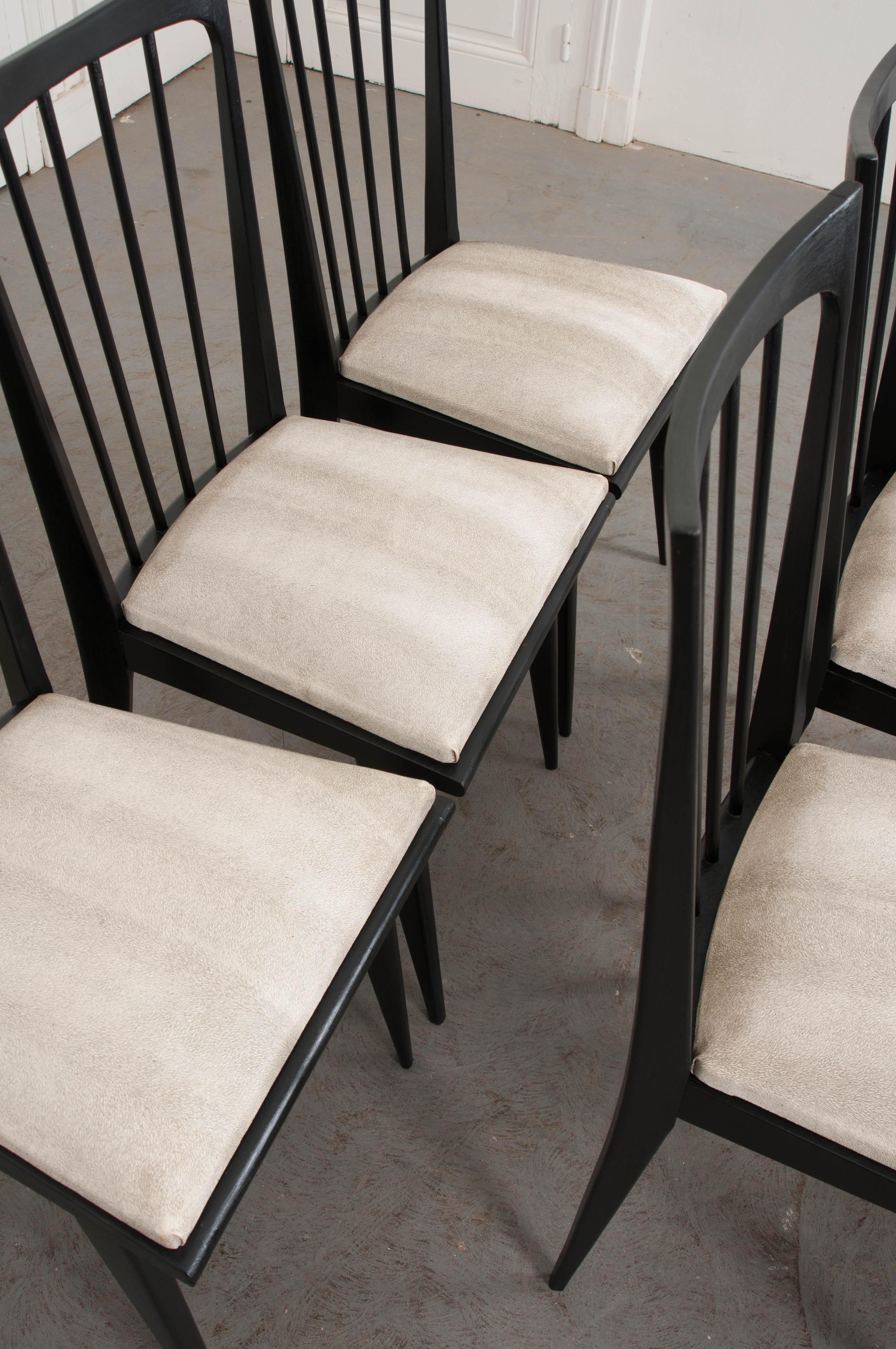 French Set of Six Ebonized Midcentury Dining Chairs
