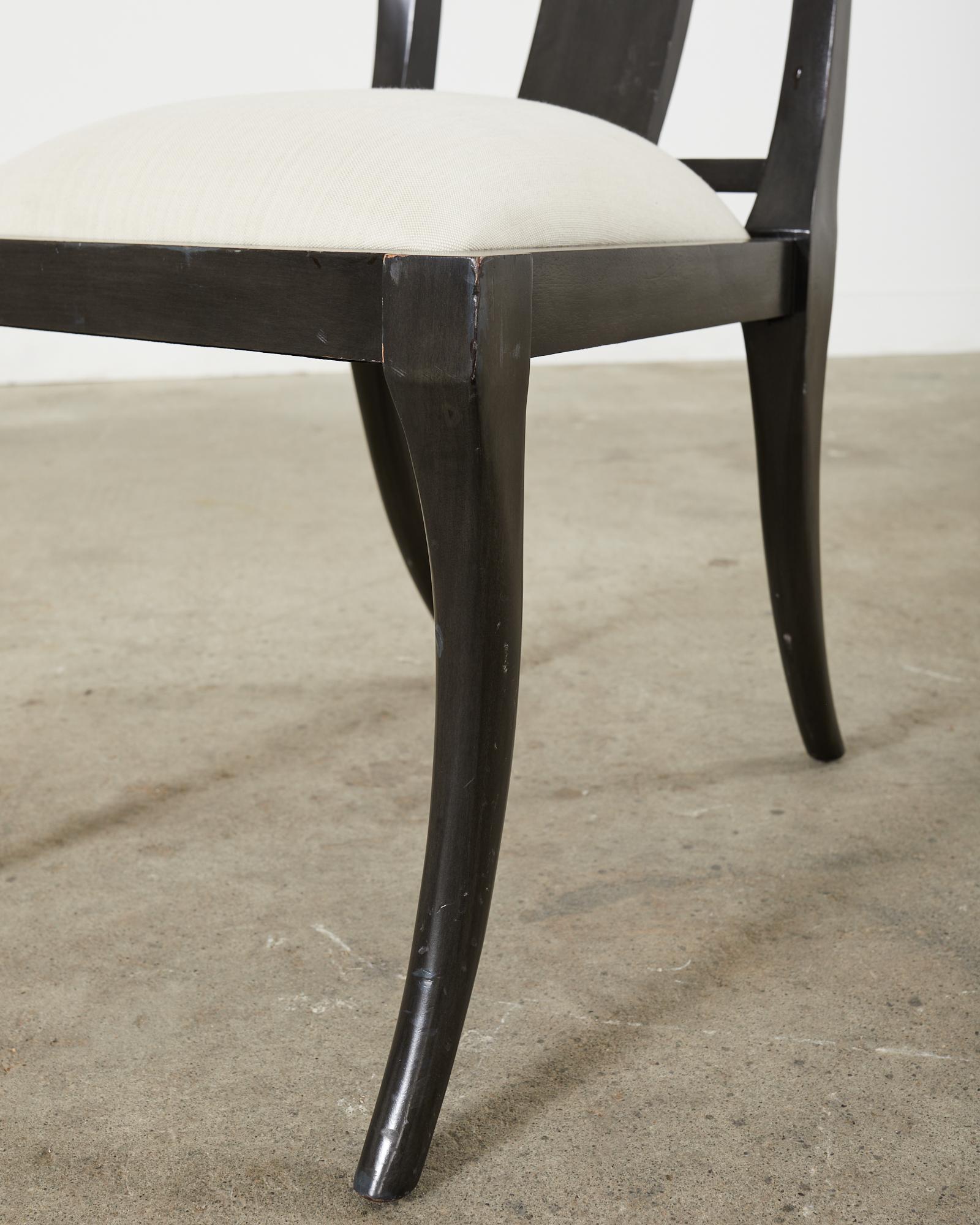 Set of Six Ebonized Neoclassical Style Klismos Dining Chairs 7