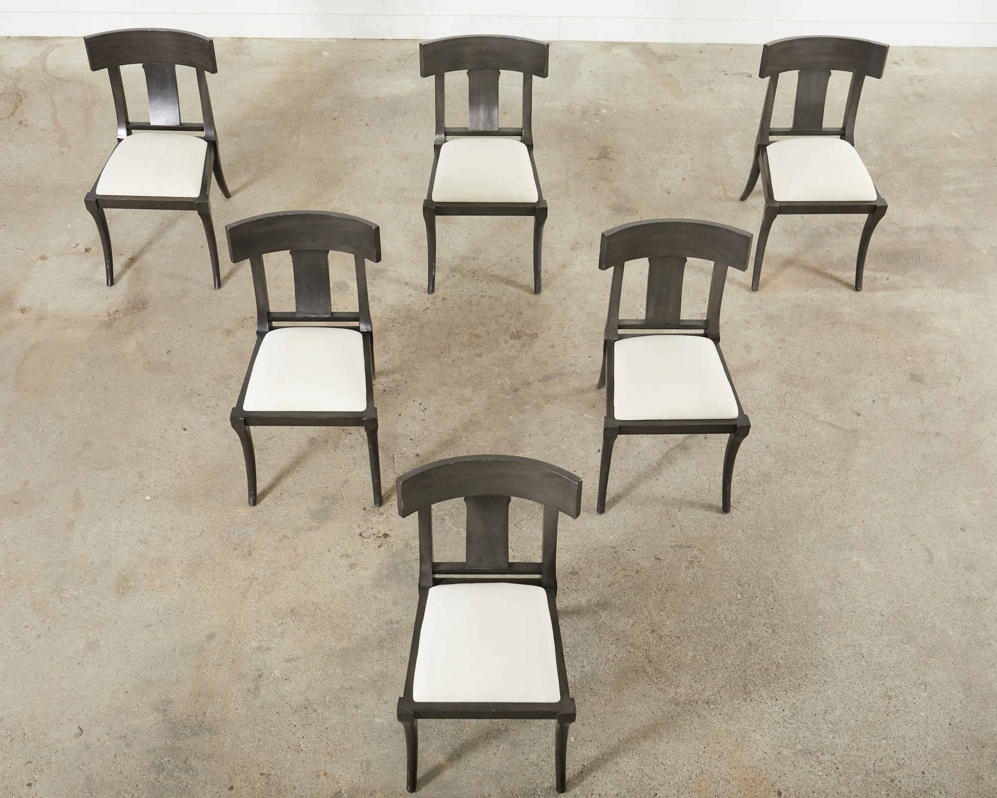 Contemporary Set of Six Ebonized Neoclassical Style Klismos Dining Chairs For Sale